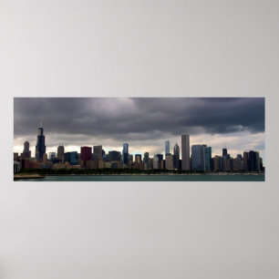 Chicago Skyline - Sturmwolken - Farbposter Poster