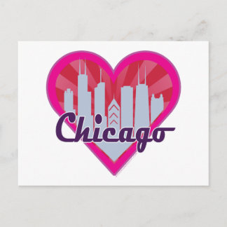 Chicago Skyline Sunburst Herz Postkarte