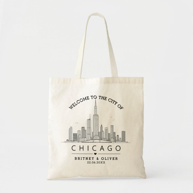 Chicago Skyline Tote Bag - Custom Wedding City Gif Tragetasche (Vorne)