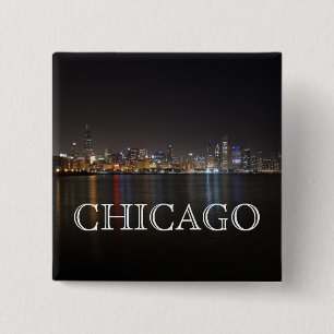 Chicago Skyline über dem Lake Michigan Button