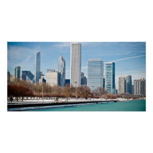 Chicago-Skyline über gefrorenem Michigansee Poster