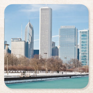 Chicago-Skyline über gefrorenem Michigansee Rechteckiger Pappuntersetzer