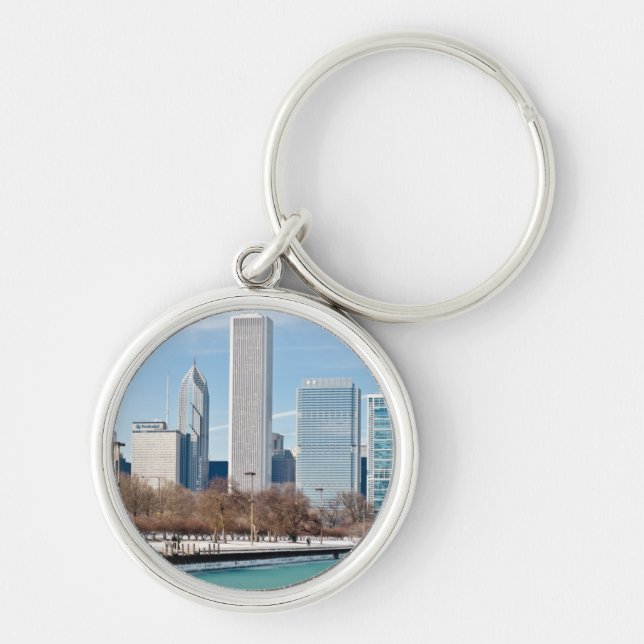 Chicago-Skyline über gefrorenem Michigansee Schlüsselanhänger (Vorne)
