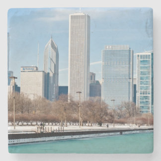 Chicago-Skyline über gefrorenem Michigansee Steinuntersetzer