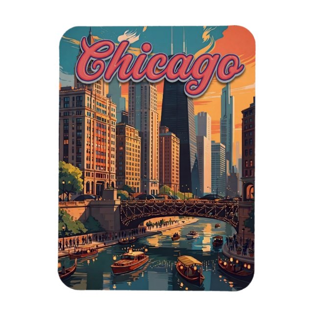 Chicago Skyline Ufer  Magnet (Vertikal)