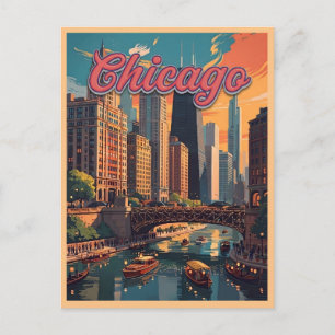 Chicago Skyline Ufer Postkarte