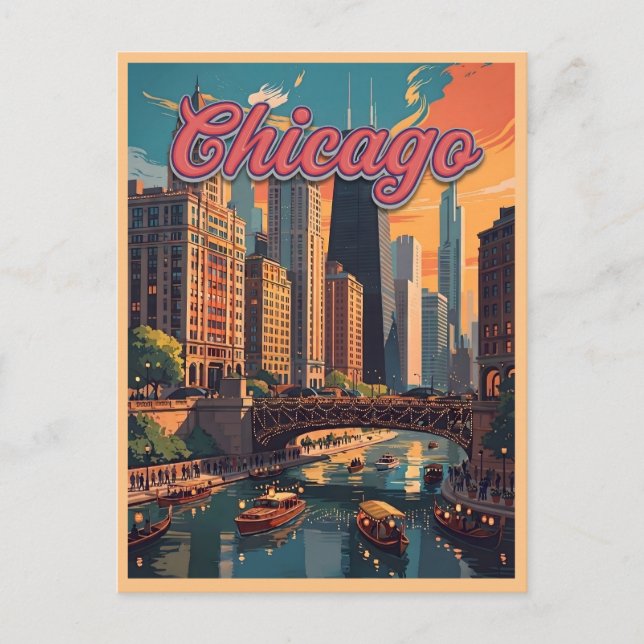Chicago Skyline Ufer  Postkarte (Vorderseite)