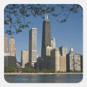 Chicago Skyline und Lake Michigan, Lake Shore Quadratischer Aufkleber
