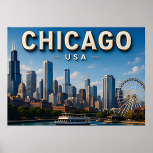 Chicago Skyline und Lake Michigan Poster