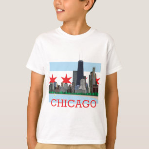 Chicago-Skyline und Stadt-Flagge T-Shirt