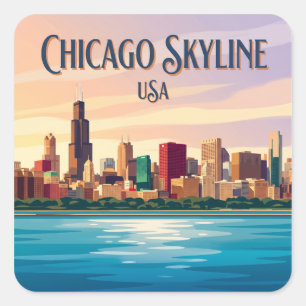 Chicago Skyline USA Quadratischer Aufkleber