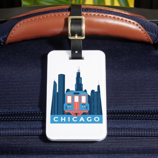 Chicago Skyline Vintage Travel Gepäckanhänger (Vorderseite Insitu 2)