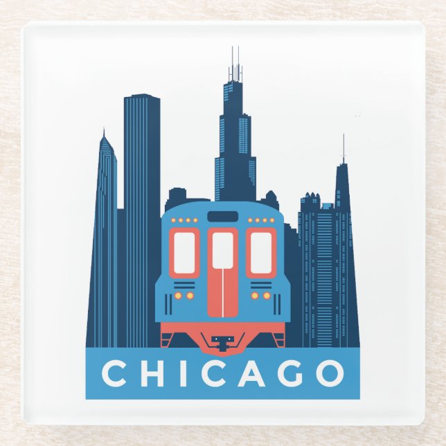 Chicago Skyline Vintage Travel  Glasuntersetzer (Vorderseite)