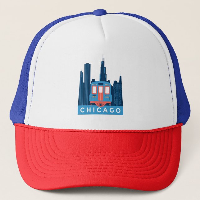 Chicago Skyline Vintage Travel  Truckerkappe (Vorderseite)