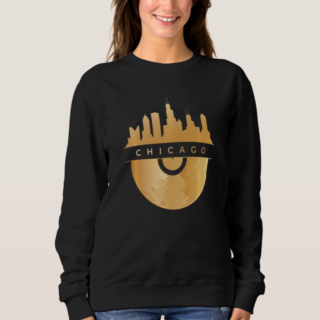 Chicago Skyline Vinyl Music Record Illinois Il Blu Sweatshirt (Vorderseite)