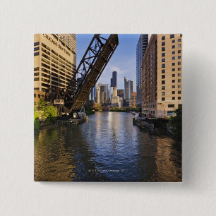Chicago-Skyline von der Kinzie St.-Brücke Button