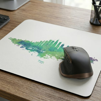 Chicago Skyline Watercolor Blue Green City Art Mousepad