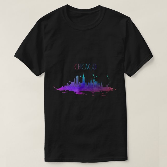 Chicago Skyline Watercolor Souvenir Illinois  T-Shirt (Design vorne)