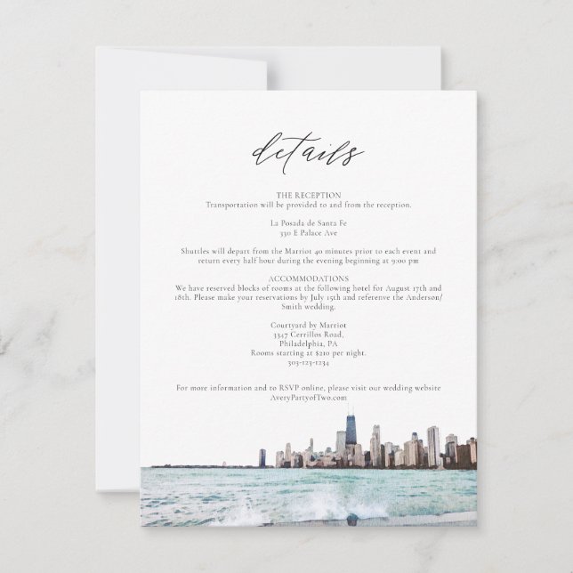 Chicago Skyline Wedding Details Card Einladung (Vorderseite)