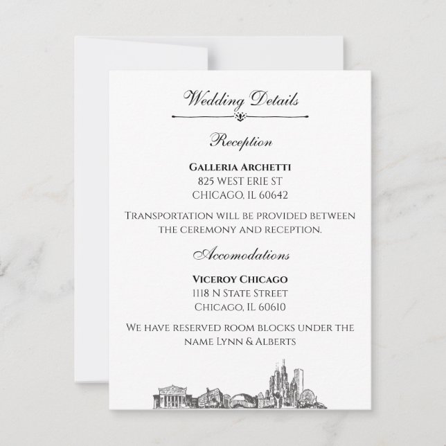 Chicago Skyline Wedding Details für Einladungen (Vorderseite)