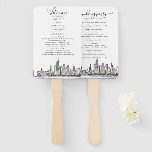 Chicago Skyline Wedding Program Hand Fan Fächer