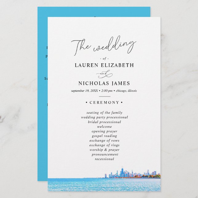 Chicago Skyline Wedding Programme (Devant / Derrière)