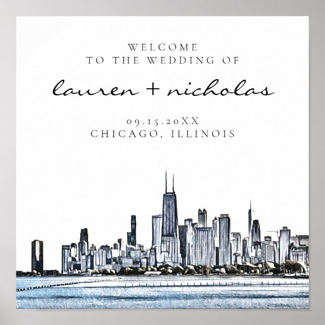 Chicago Skyline Wedding Welcome Sign Poster (Vorne)