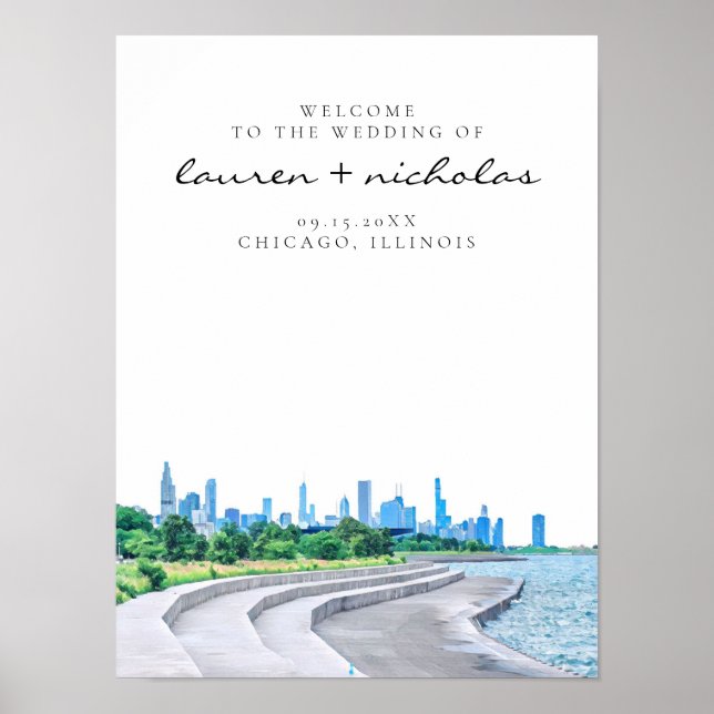 Chicago Skyline Wedding Welcome Sign Poster (Vorne)