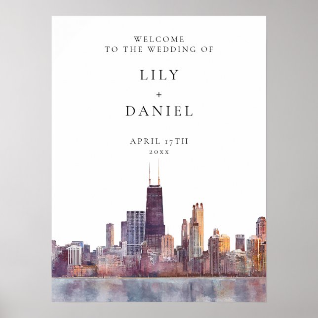 Chicago Skyline Wedding Welcome Sign Poster (Vorne)