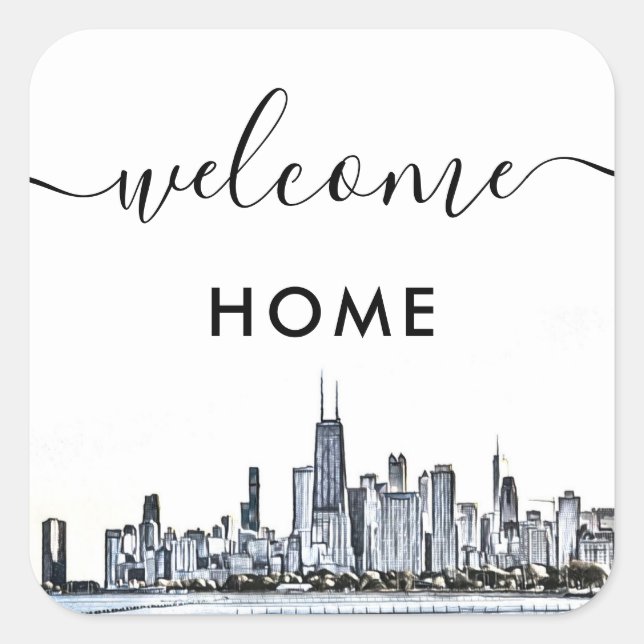 Chicago Skyline Welcome Zuhause Quadratischer Aufkleber (Vorderseite)