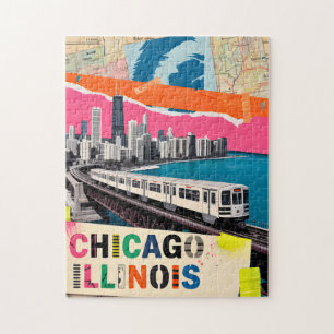 Chicago Skyline Zug Pop Art Collage Retro Reise