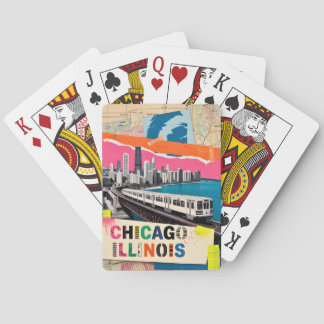 Chicago Skyline Zug Pop Art Collage Retro Reise Spielkarten