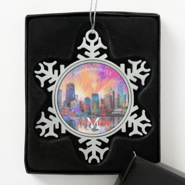 Chicago Snowflake Pewter Weihnachtsschmuck Schneeflocken Zinn-Ornament (Box)
