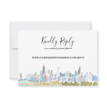 Chicago Stadt-Skyline Aquarell Online RSVP Karte