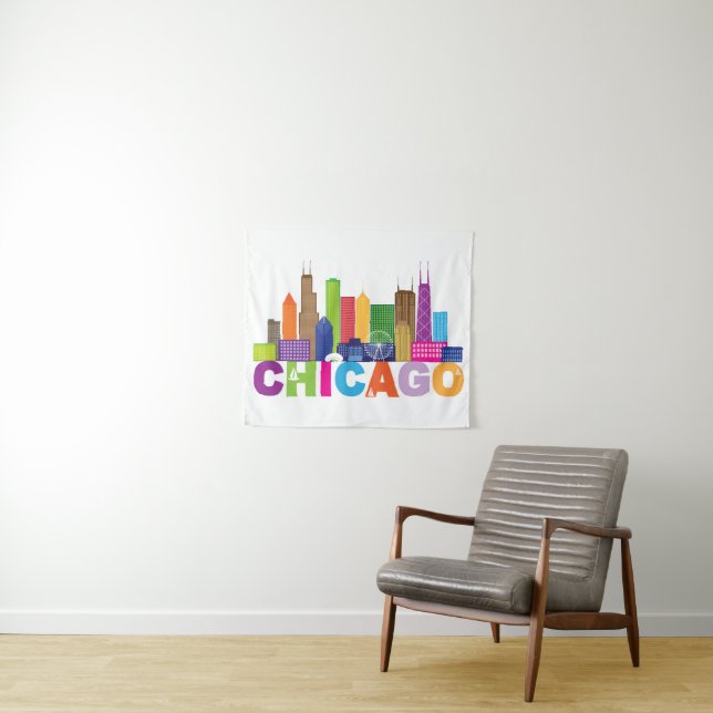 Chicago-Stadt-Skyline-Typografie Wandteppich (Beispiel (Horizontal))