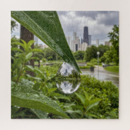 Chicago-Stadt spiegelt sich in einem Regentropfen