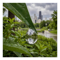 Chicago-Stadt spiegelt sich in einem Regentropfen