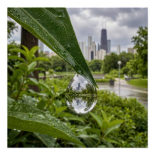 Chicago-Stadt spiegelt sich in einem Regentropfen Poster