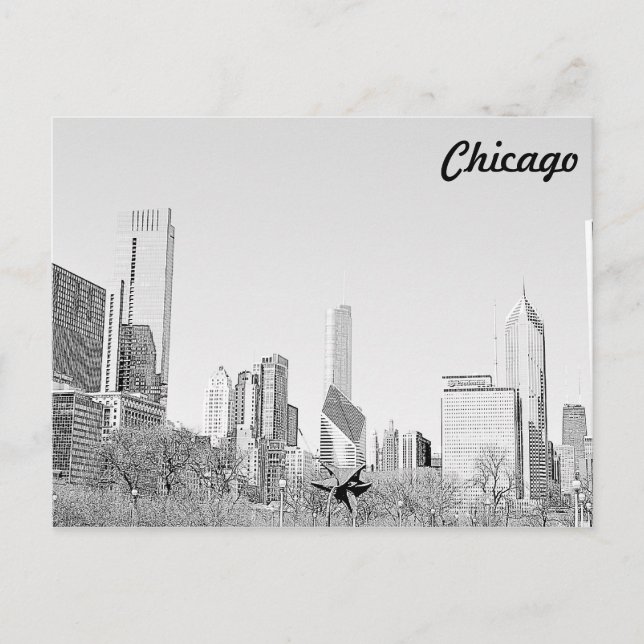 Chicago Stencil Skyline Postcard Postkarte (Vorderseite)