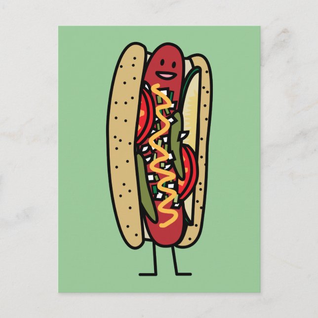 Chicago Style Hot Dog Hot Dog Rot Mohn Bub Senf Postkarte (Vorderseite)