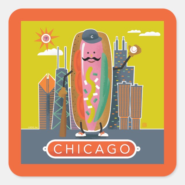 Chicago-Style Hotdog Quadratischer Aufkleber (Vorderseite)