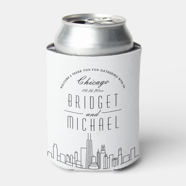 Chicago Stylized Skyline | Wedding Can Cooler Dosenkühler (Kanne Vorderseite)
