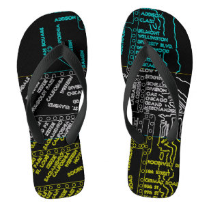 Chicago Subway Bahn Vintage System Map Route NEON Flip Flops