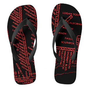 Chicago Subway Bahn Vintage System Map Route NEON Flip Flops