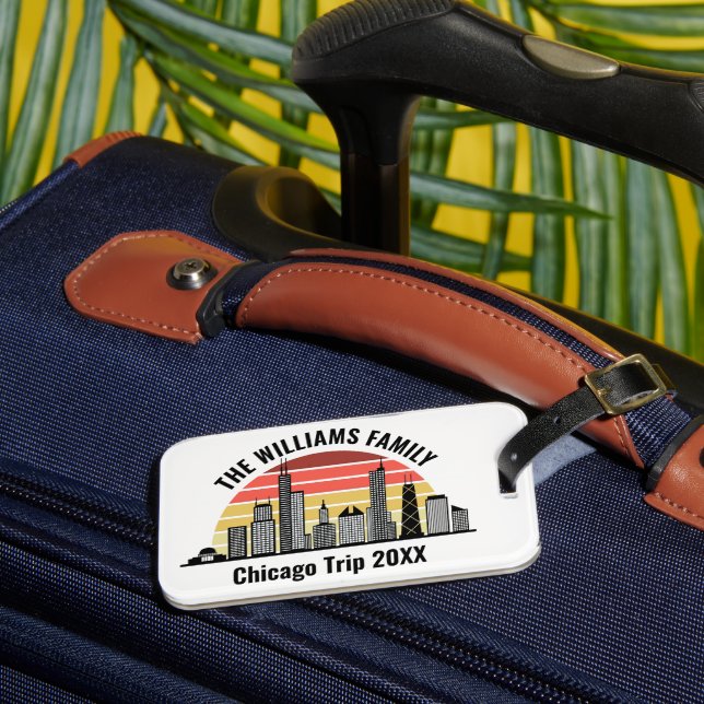 Chicago Sunset Customized Family Trip Gepäckanhänger (Vorderseite Insitu 3)