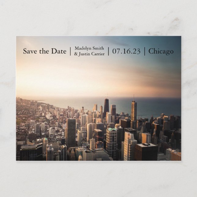 Chicago Sunset Foto - Save the Date Postkarte (Vorderseite)