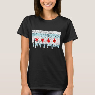 Chicago T Shirt - Vintages Chicago Flag Theme Skyl