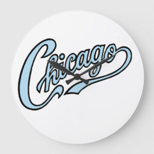 Chicago Text Art Script in verschiedenen Farben. Große Wanduhr
