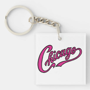 Chicago Text in Pink Script Schlüsselanhänger
