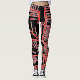Chicago U-Bahn-Karte/ Bahnhaltestellen NEON RED Leggings